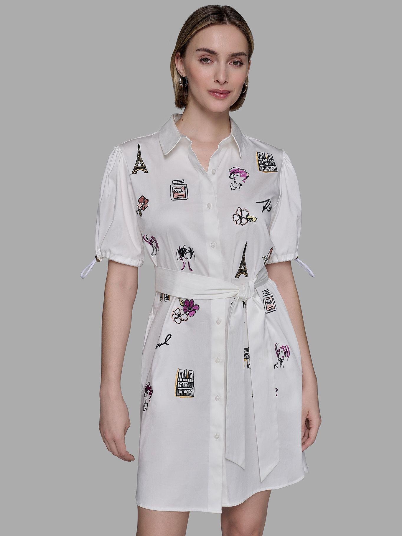 Vestido bordado distintivo Karl Blanco Karl Lagerfeld-0