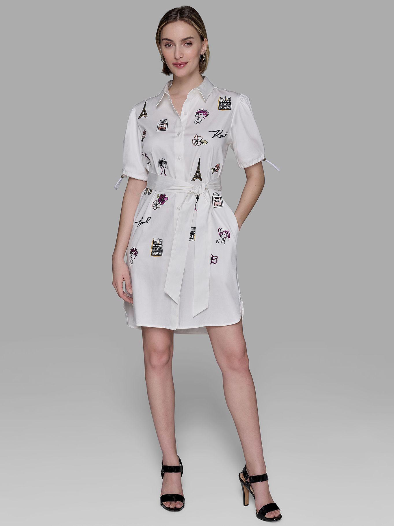 Vestido bordado distintivo Karl Blanco Karl Lagerfeld-1