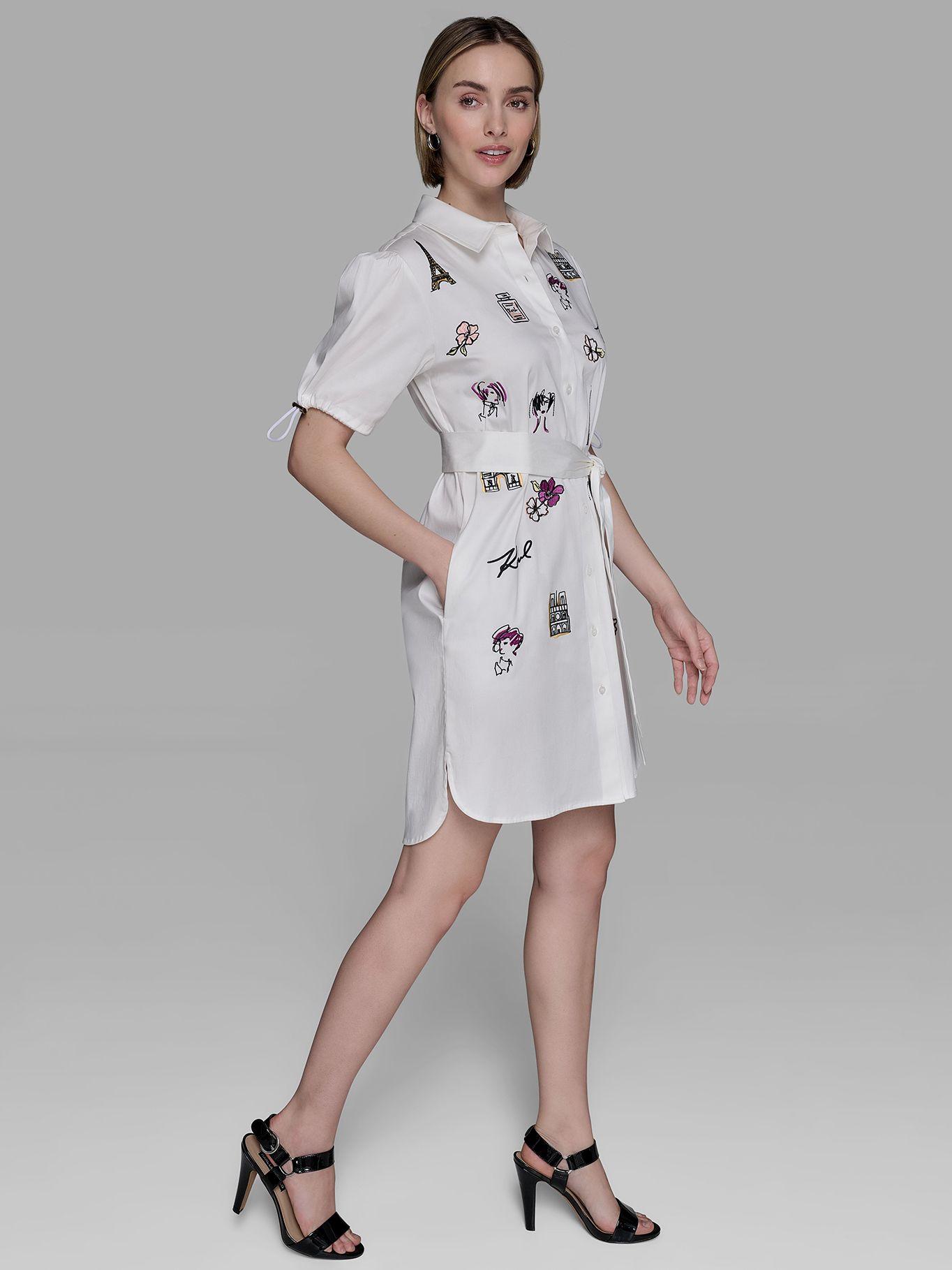 Vestido bordado distintivo Karl Blanco Karl Lagerfeld-3