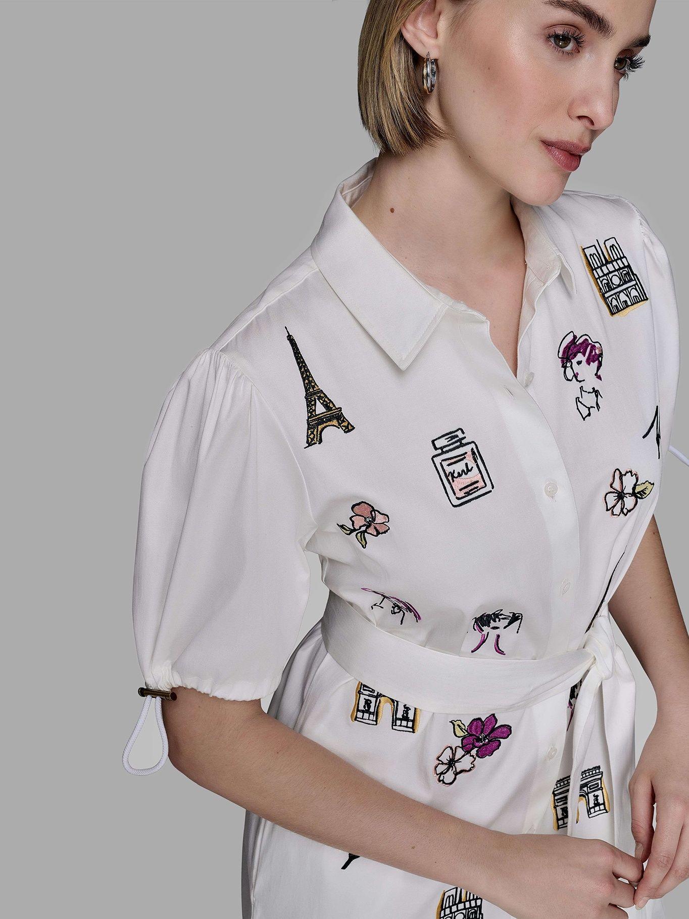 Vestido bordado distintivo Karl Blanco Karl Lagerfeld-4