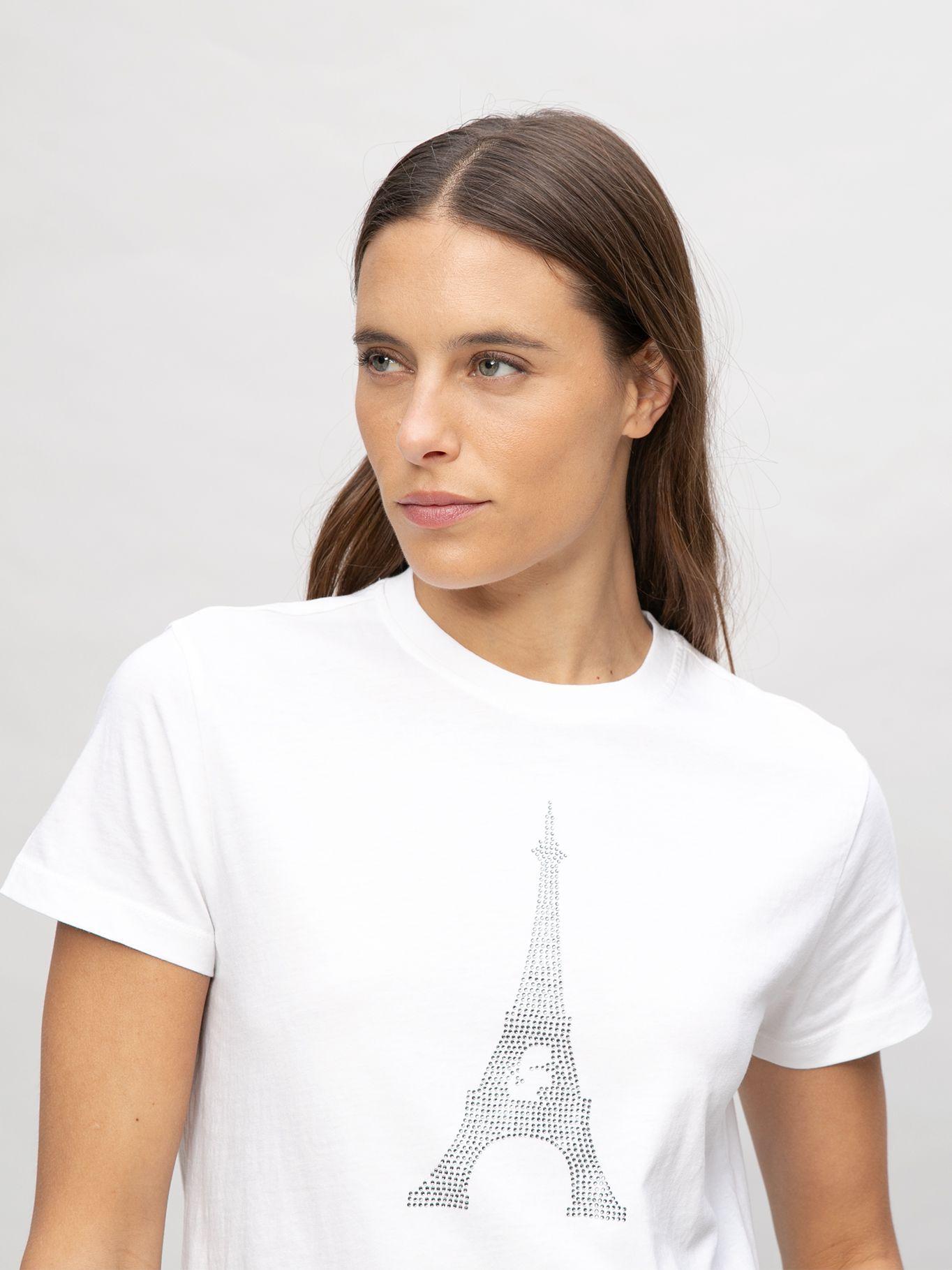 Polera gráfico la Torre Eiffel detalle pedrería Blanco-3