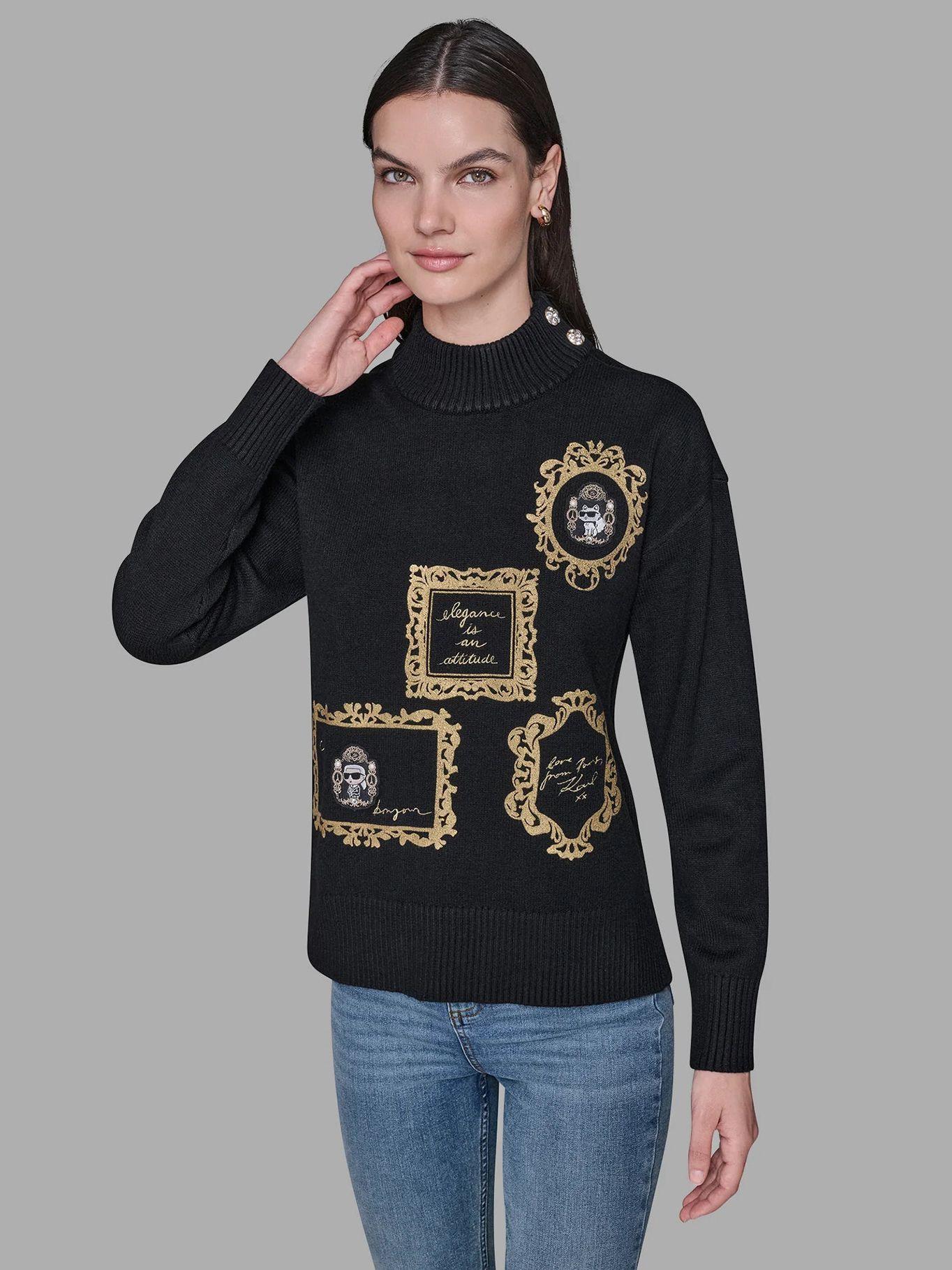 Sweater cuello alto parches distintivos  Negro-0