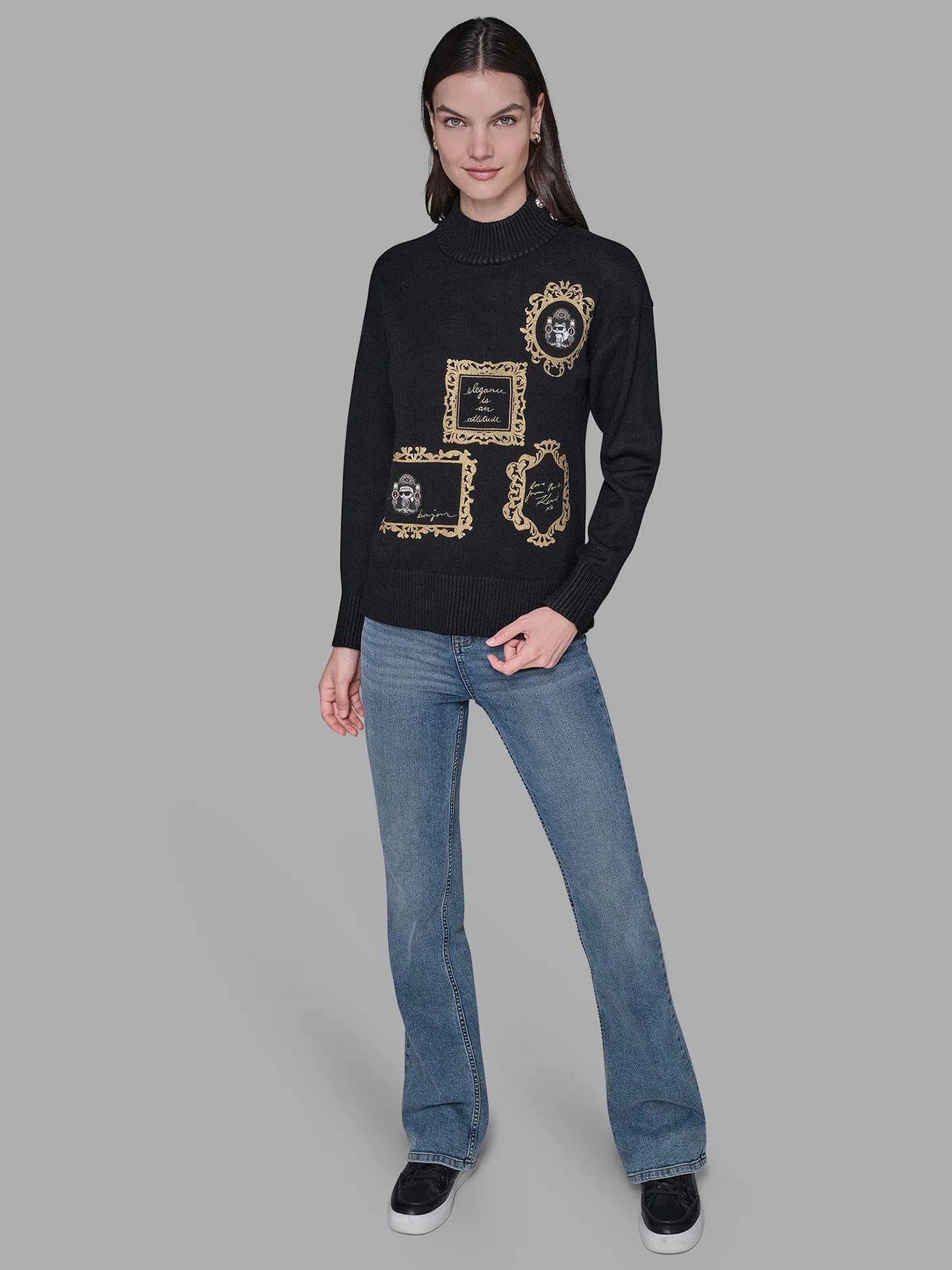 Sweater cuello alto parches distintivos  Negro-1