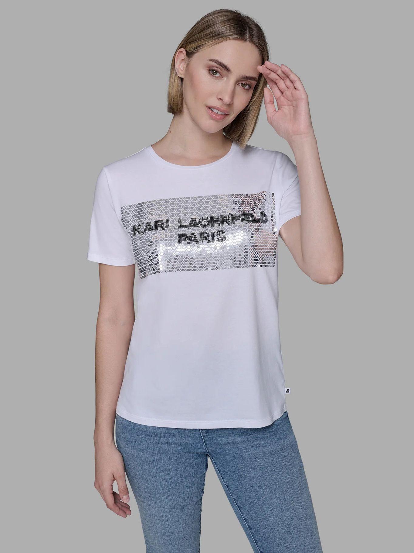 Polera con detalle de lentejuelas Blanco Karl Lagerfeld-0