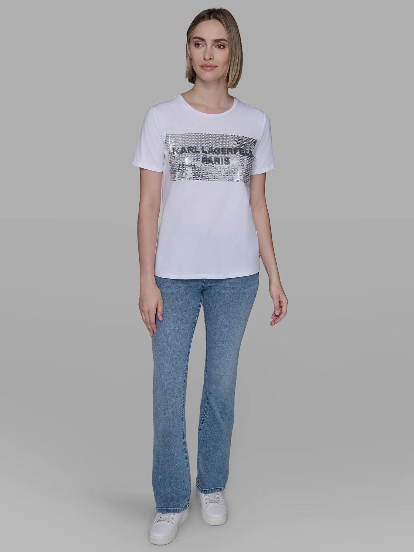 Polera con detalle de lentejuelas Blanco Karl Lagerfeld-1