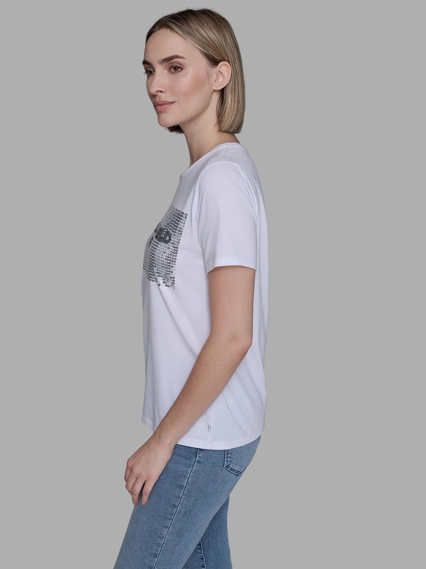 Polera con detalle de lentejuelas Blanco Karl Lagerfeld-3