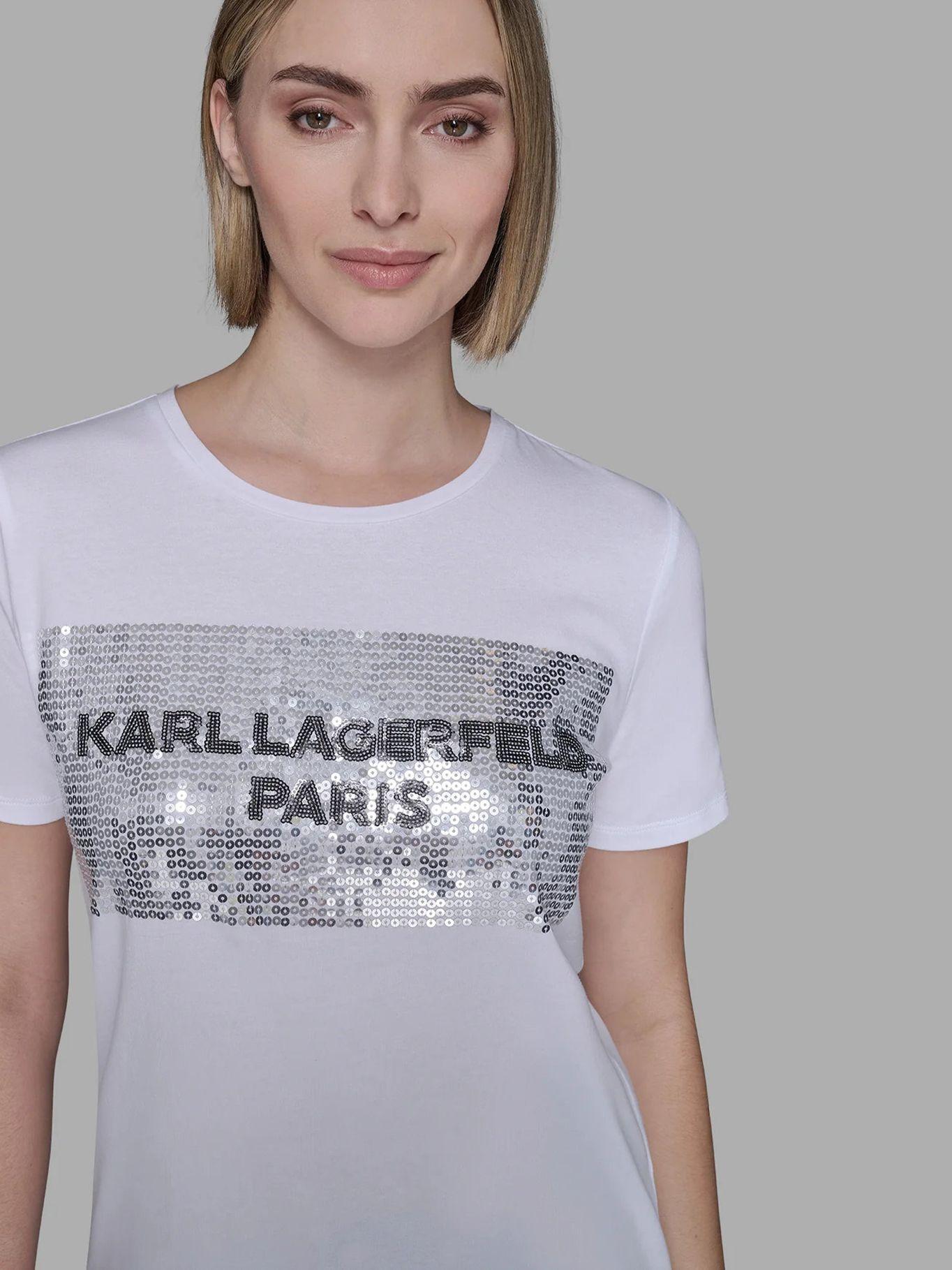 Polera con detalle de lentejuelas Blanco Karl Lagerfeld-4