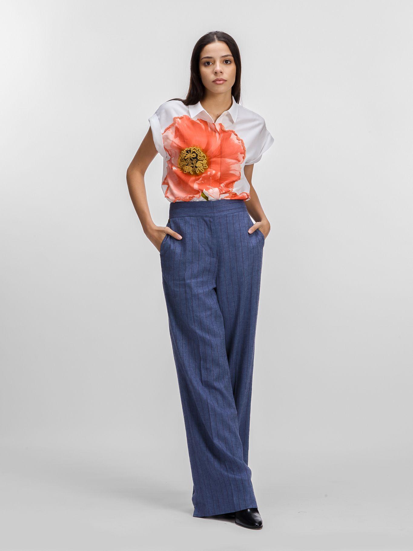 Pantalón de lino con corte relajado Azul Karl Lagerfeld-3