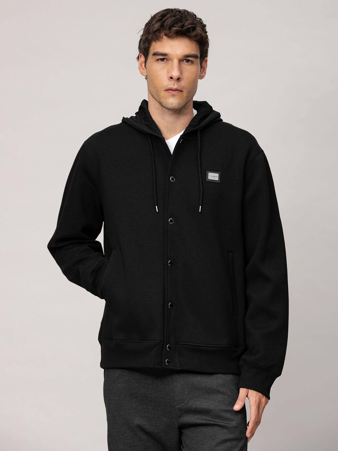 Chaqueta bomber con gorro de nailon Negro Karl-0