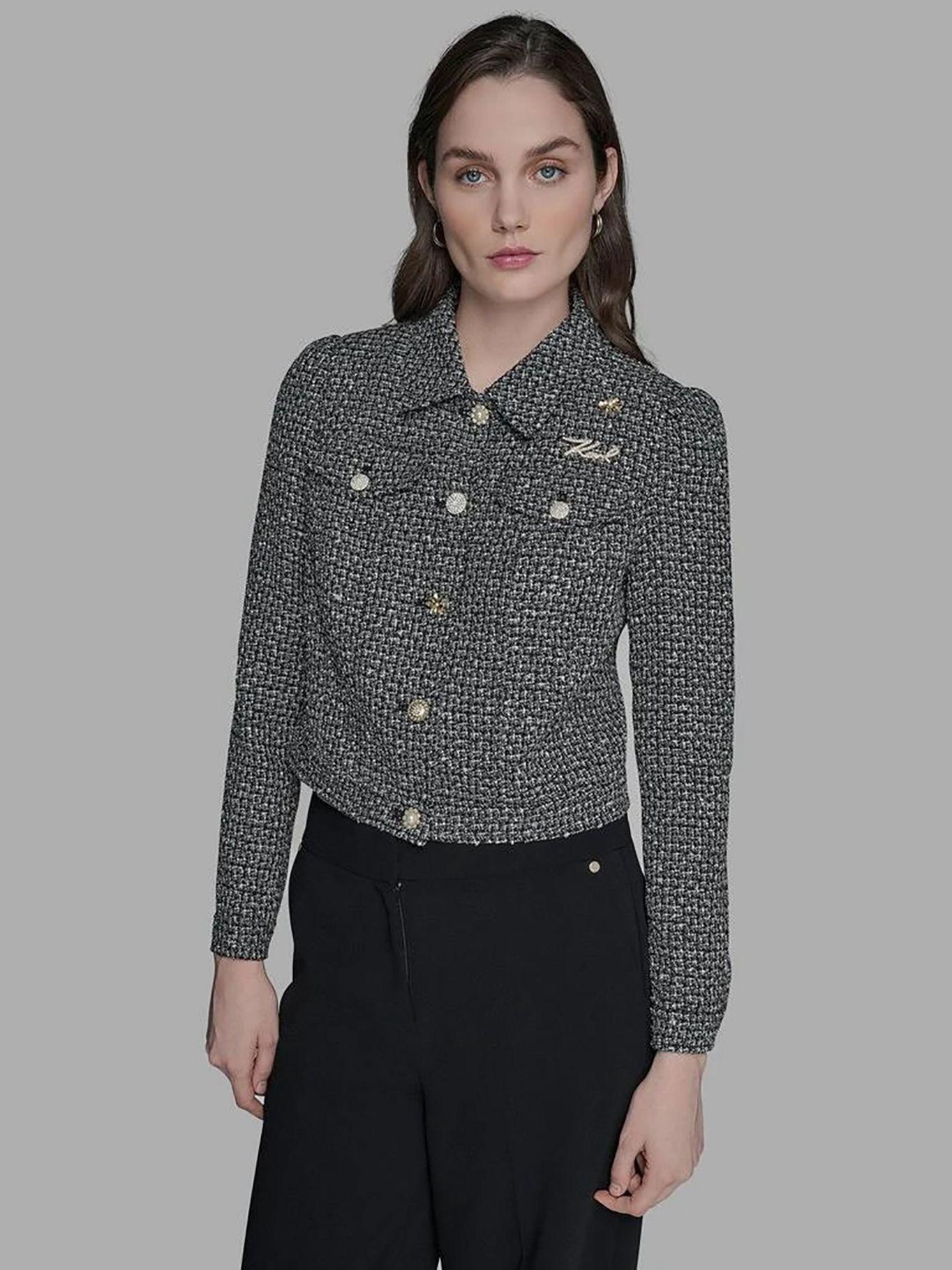 Chaqueta cropped de tweed Multicolor Karl Lagerfeld-0