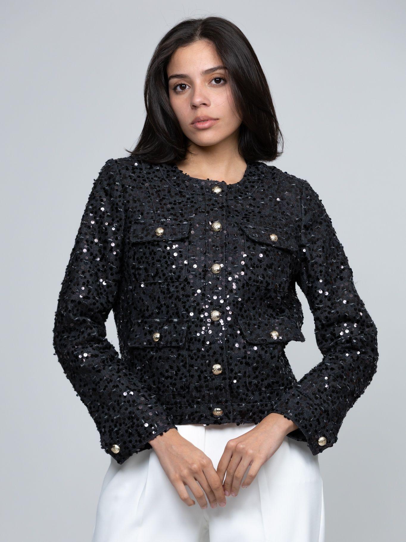 Chaqueta denim cropped lentejuelas Negro Karl Lagerfeld-0