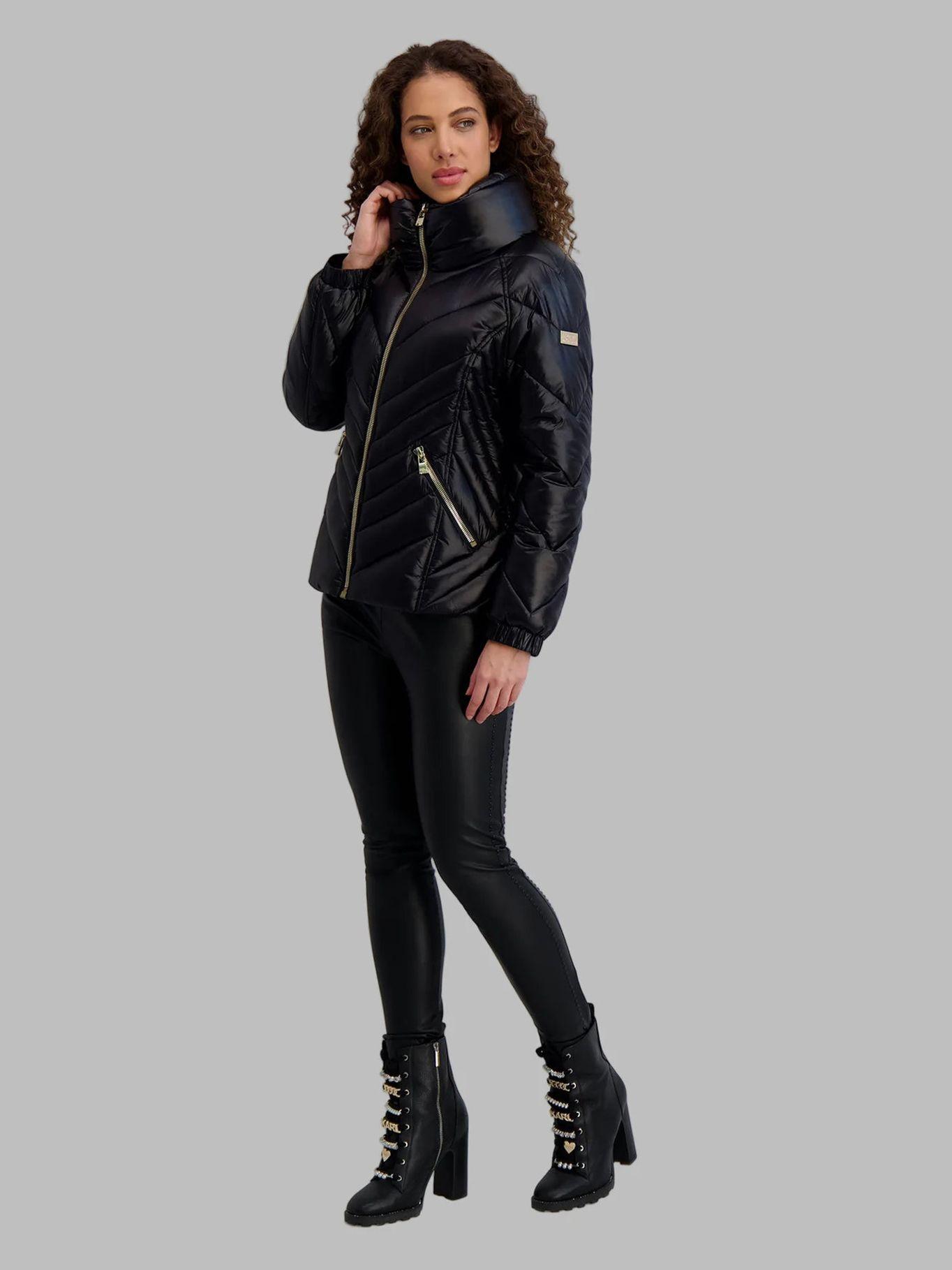 Chaqueta puffer cortas con fruncidos Negro Karl-3
