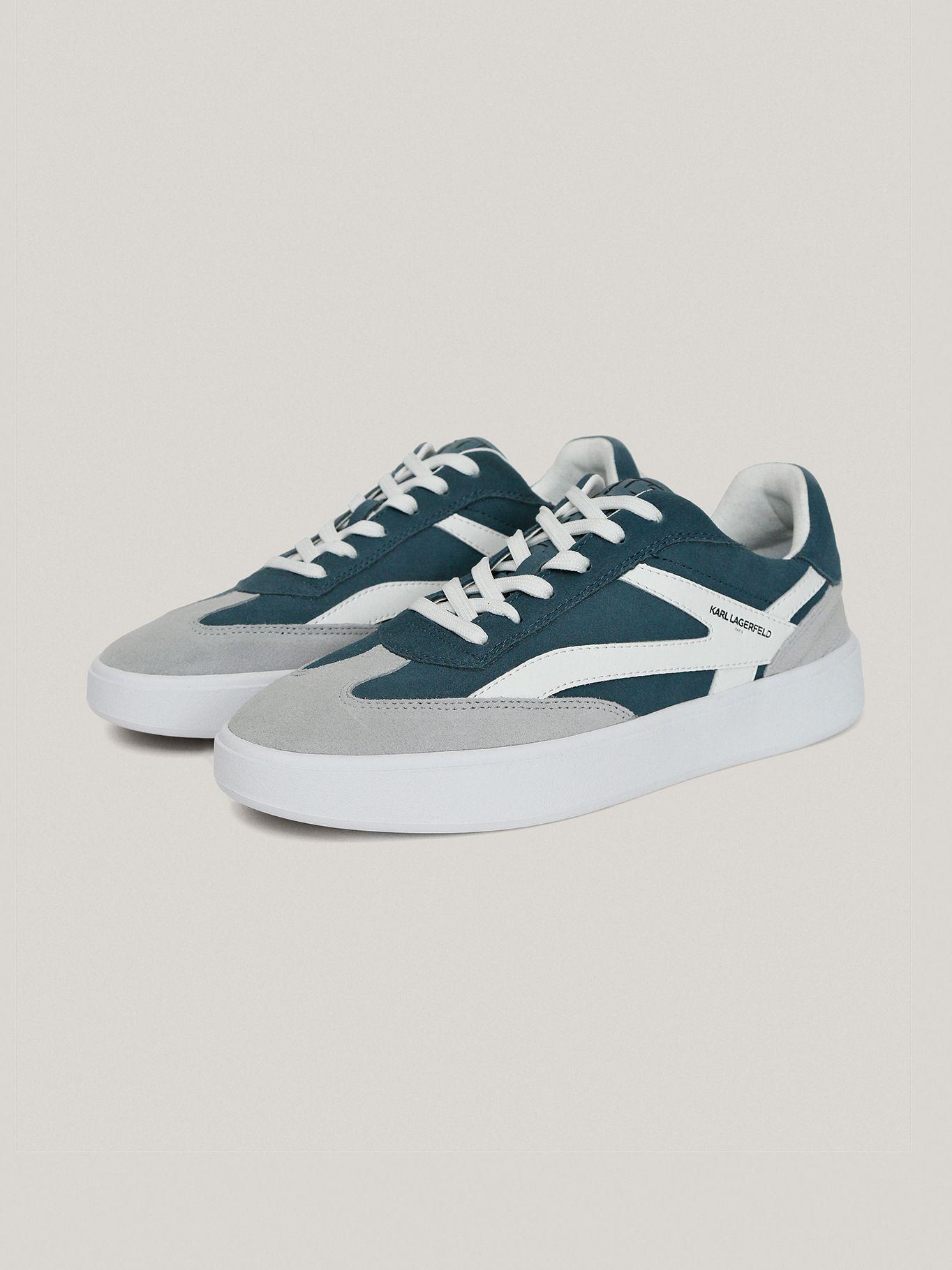 Zapatillas de cuero con detalle de gamuza Azul-0