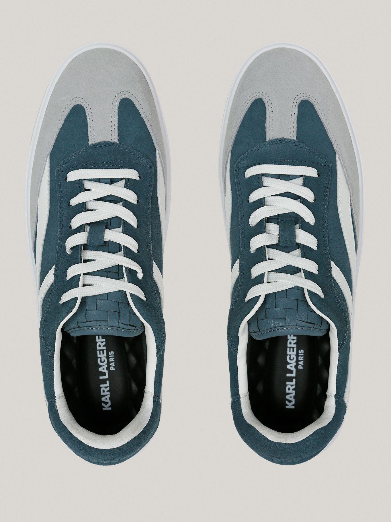 Zapatillas de cuero con detalle de gamuza Azul-2