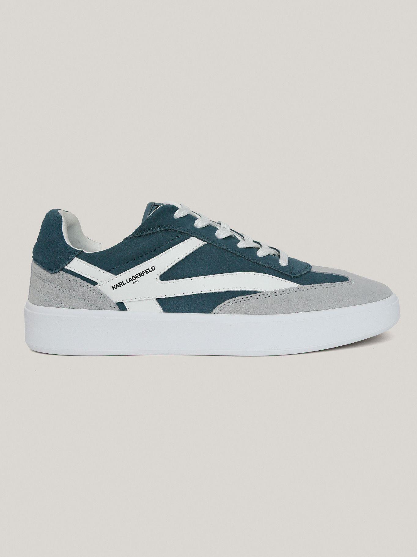 Zapatillas de cuero con detalle de gamuza Azul-4