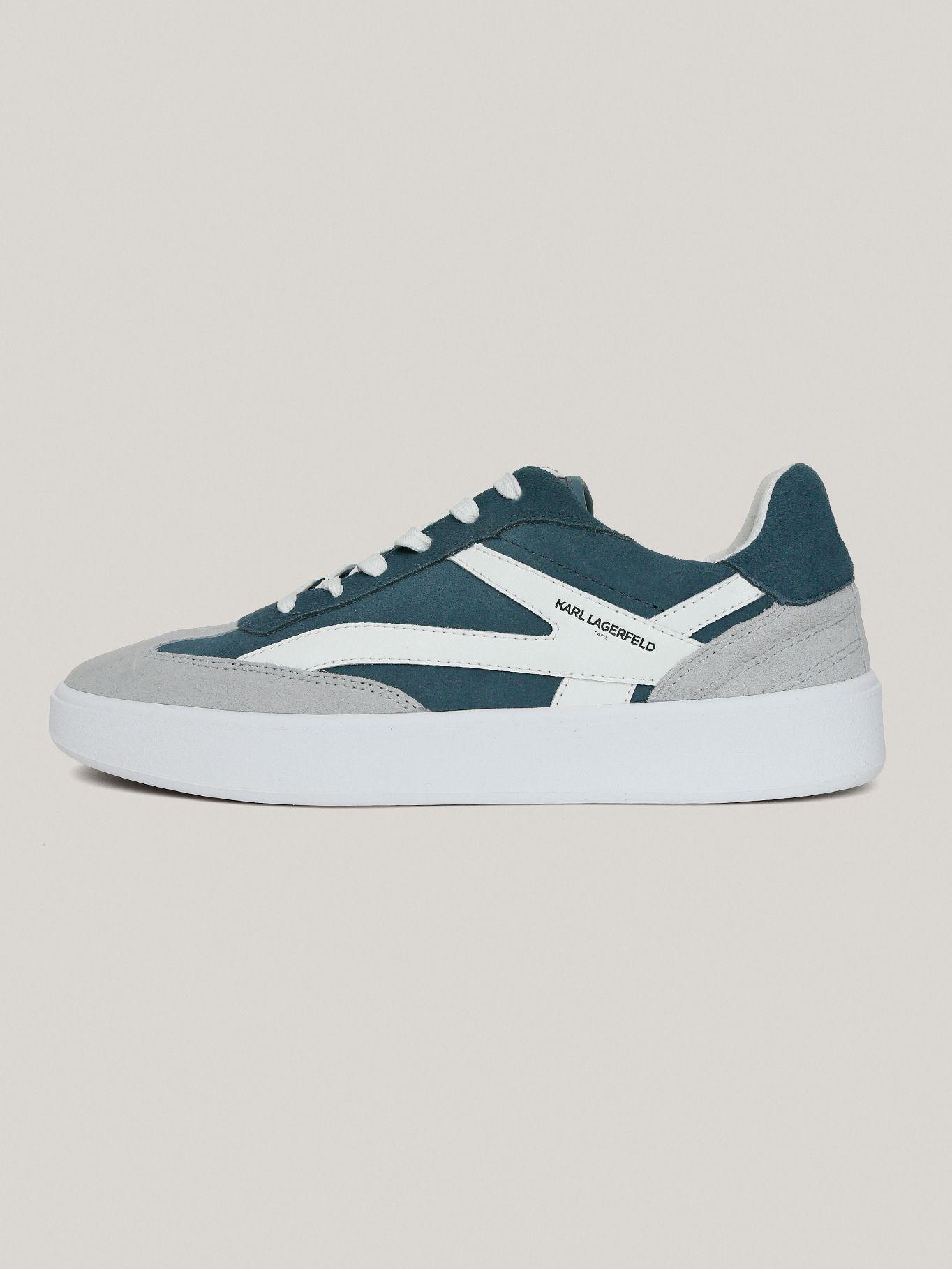 Zapatillas de cuero con detalle de gamuza Azul-5