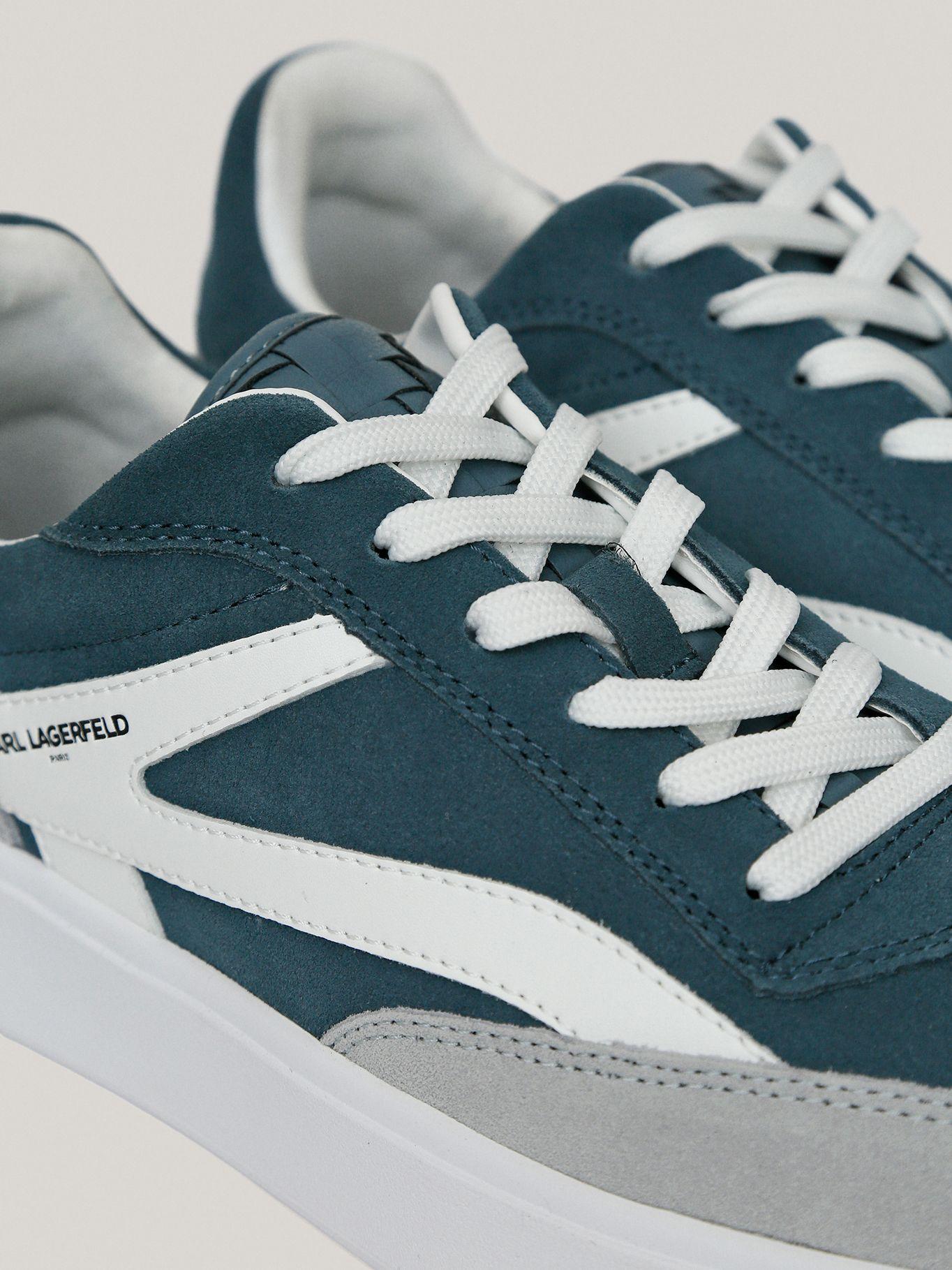 Zapatillas de cuero con detalle de gamuza Azul-6