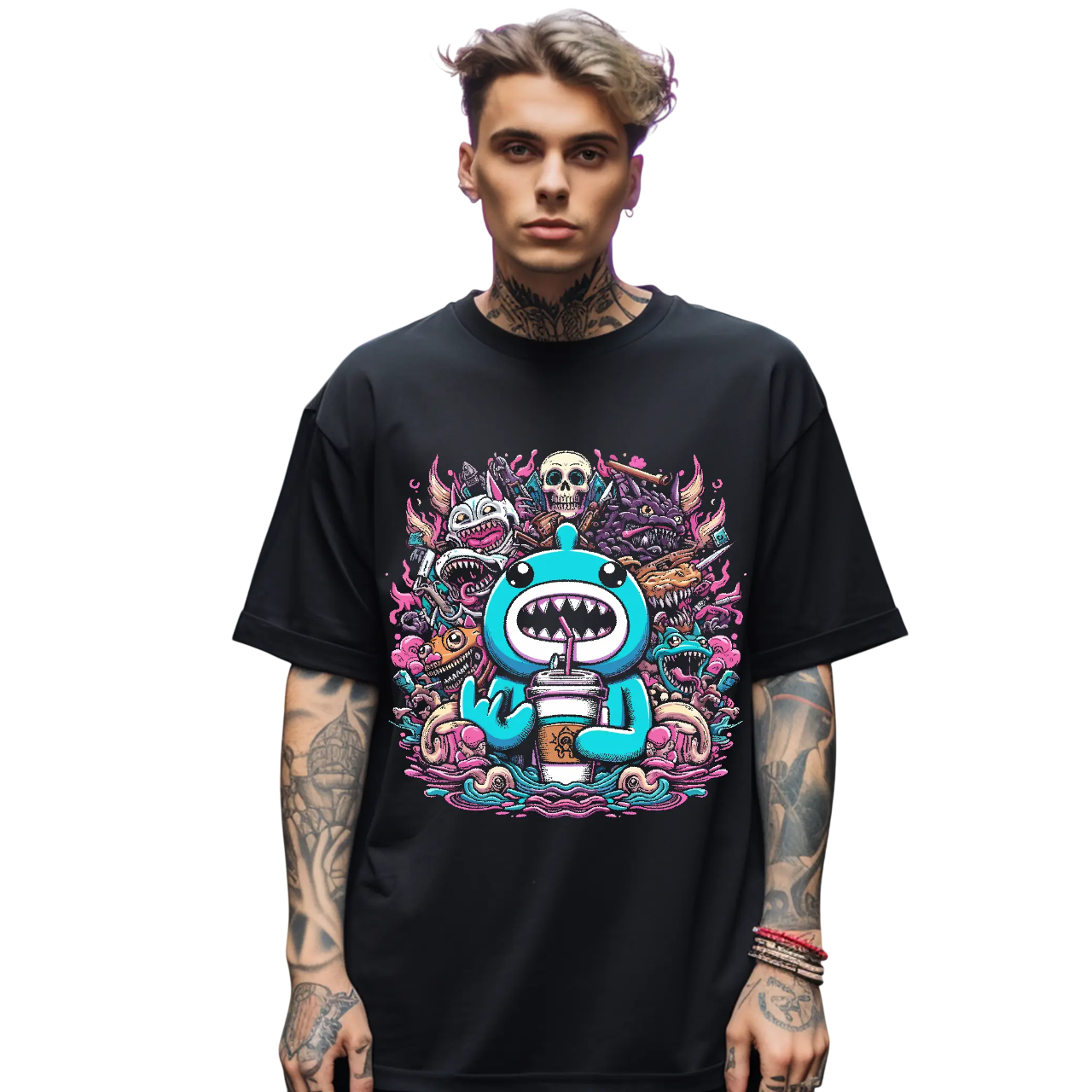 Polera Estilo Urbano - Gato Psicodélico -0