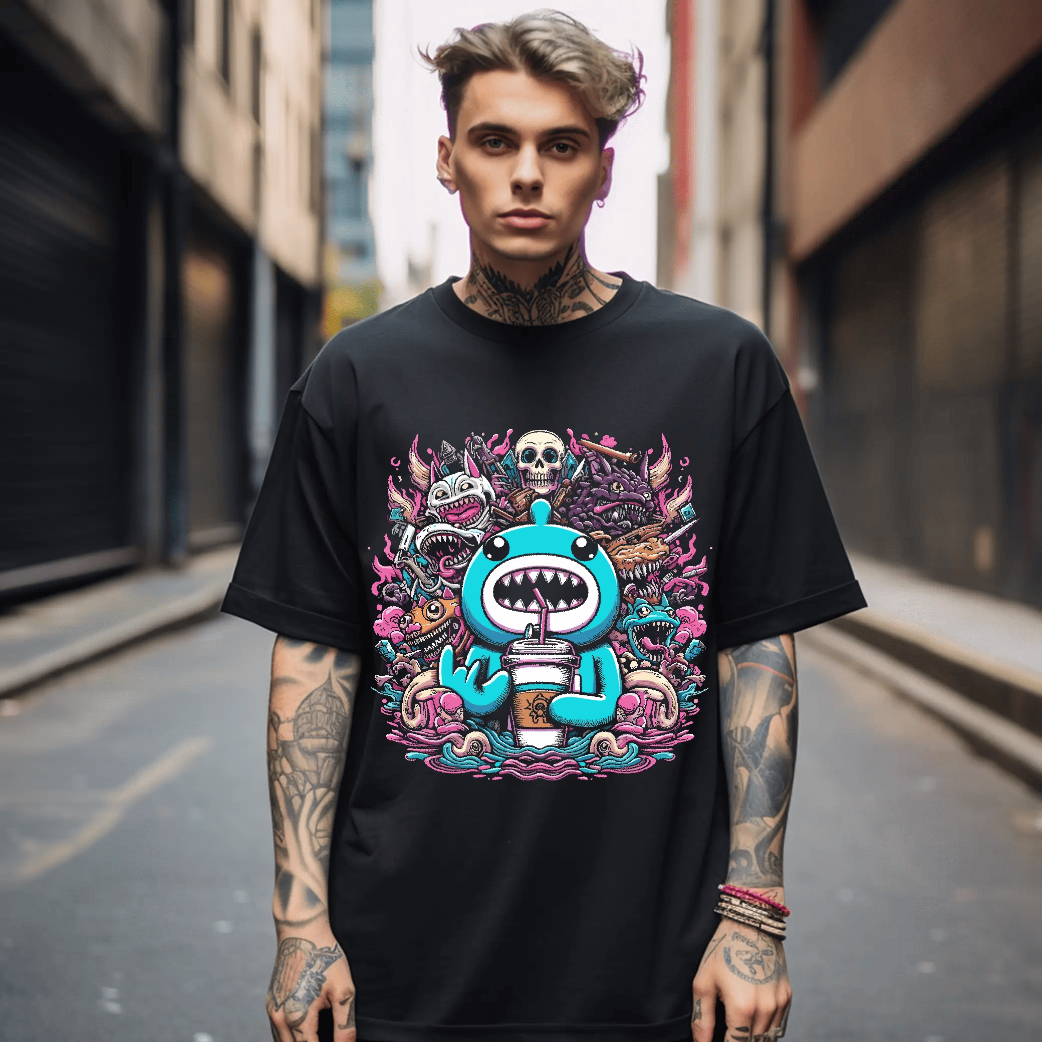 Polera Estilo Urbano - Gato Psicodélico -1