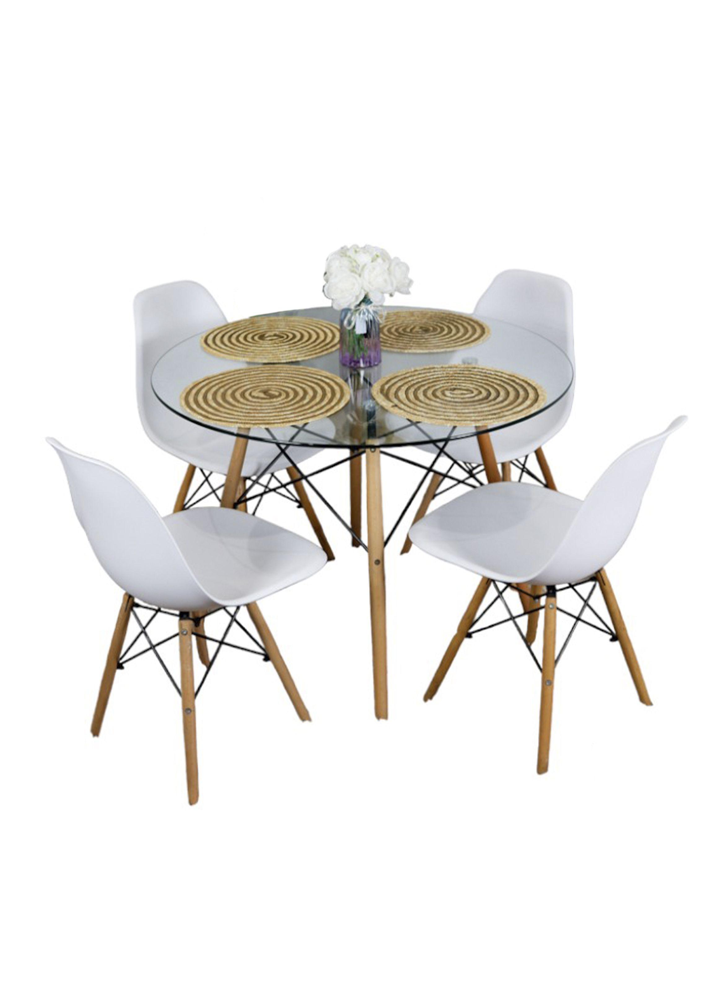 Comedor Mesa Vidrio De 80cm + 4 Sillas Eames -0