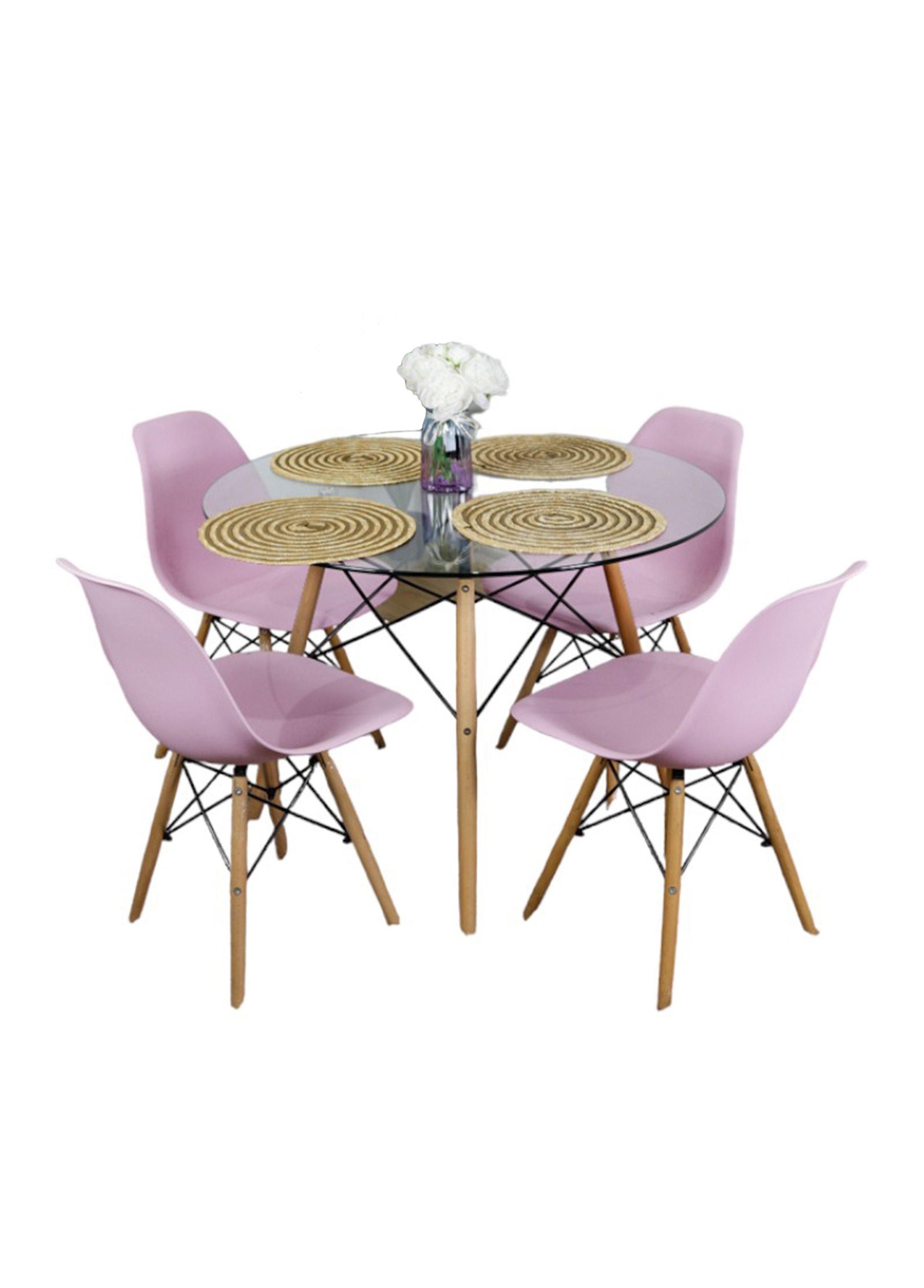 Comedor Mesa Vidrio De 80cm + 4 Sillas Eames -0