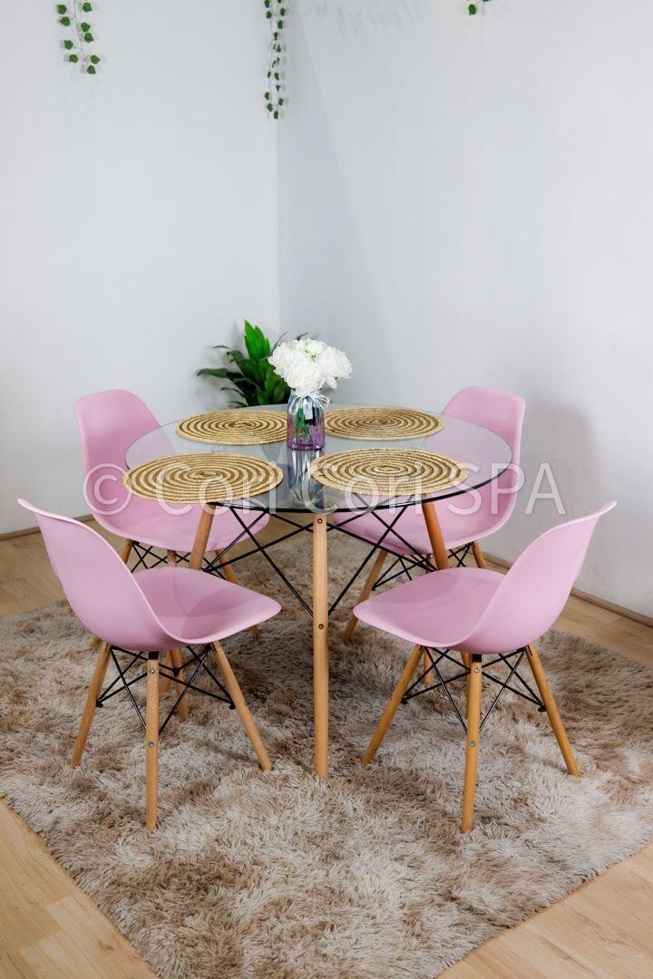 Comedor Mesa Vidrio De 80cm + 4 Sillas Eames -1