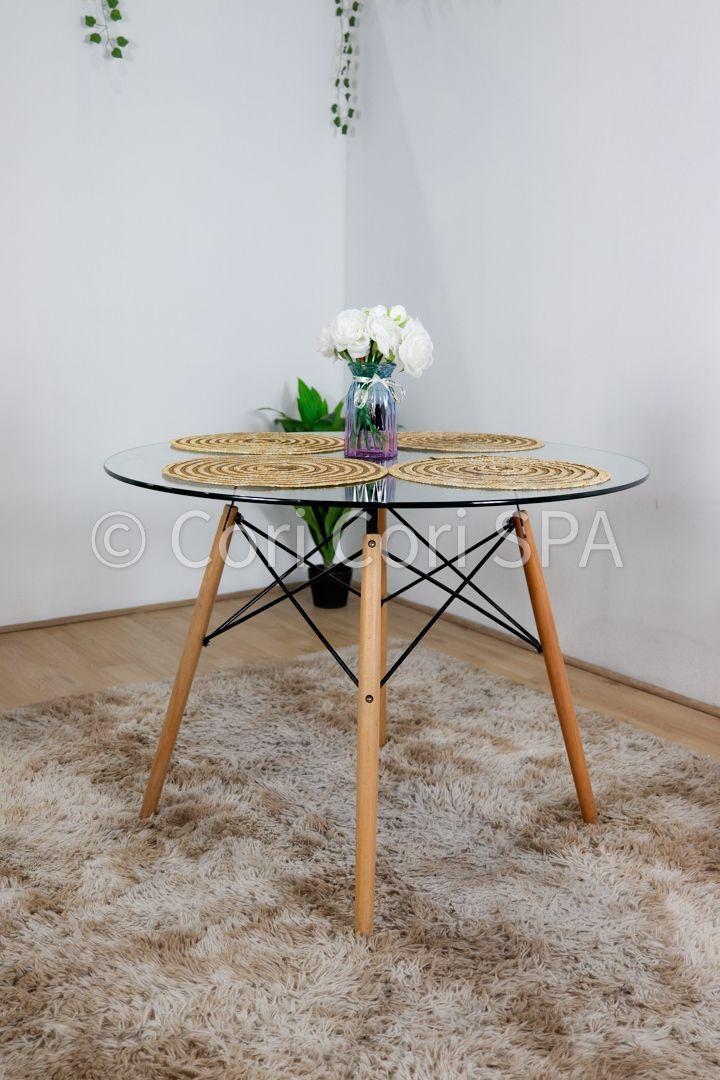 Comedor Mesa Vidrio 80cm + 4 Sillas Eames -2