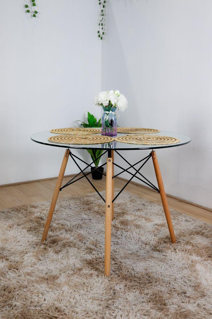 Comedor Mesa Eames Vidrio 100cm + 4 Sillas Tulip-2
