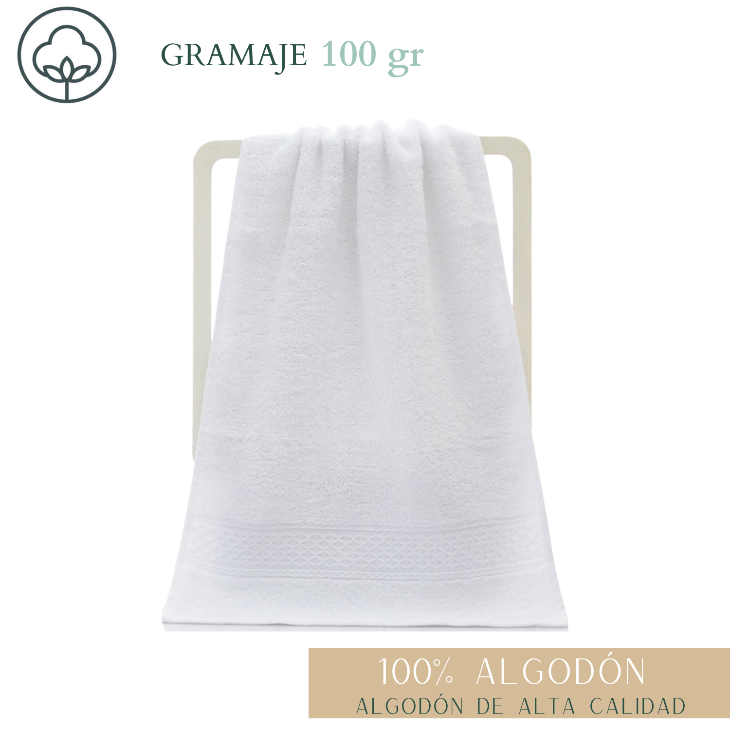 Pack 4 Toalla Blanca Mano Algodon Peluqueria Hotel Spa 35x75 cm-5