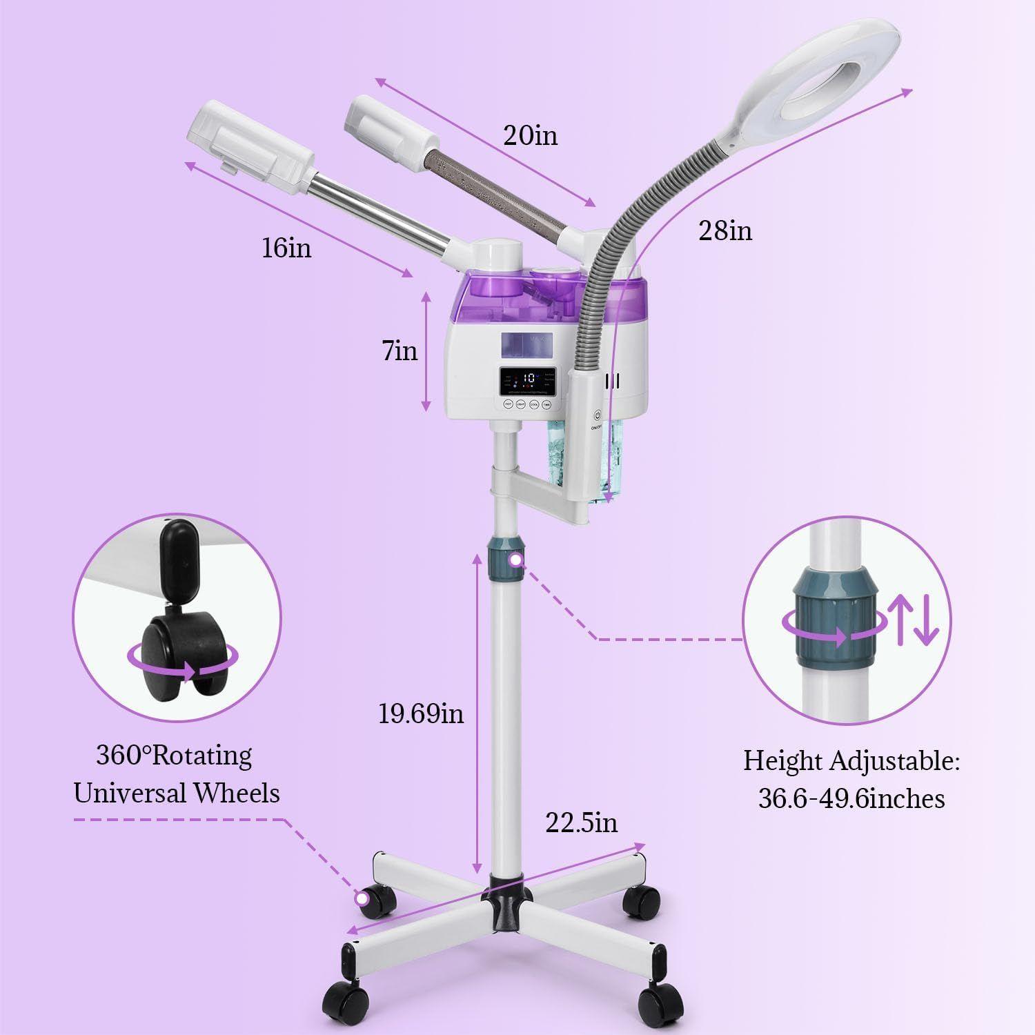  vaporizador facial  ozono profesional 3 en 1 con lámpara LED de aumento -3