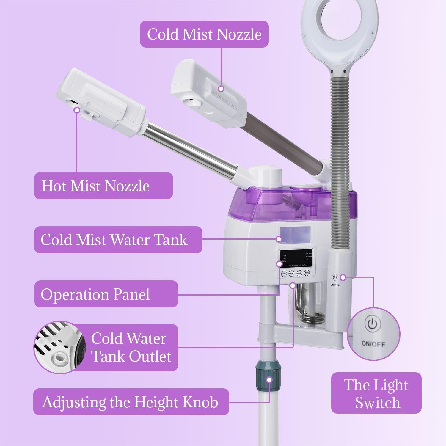  vaporizador facial  ozono profesional 3 en 1 con lámpara LED de aumento -4