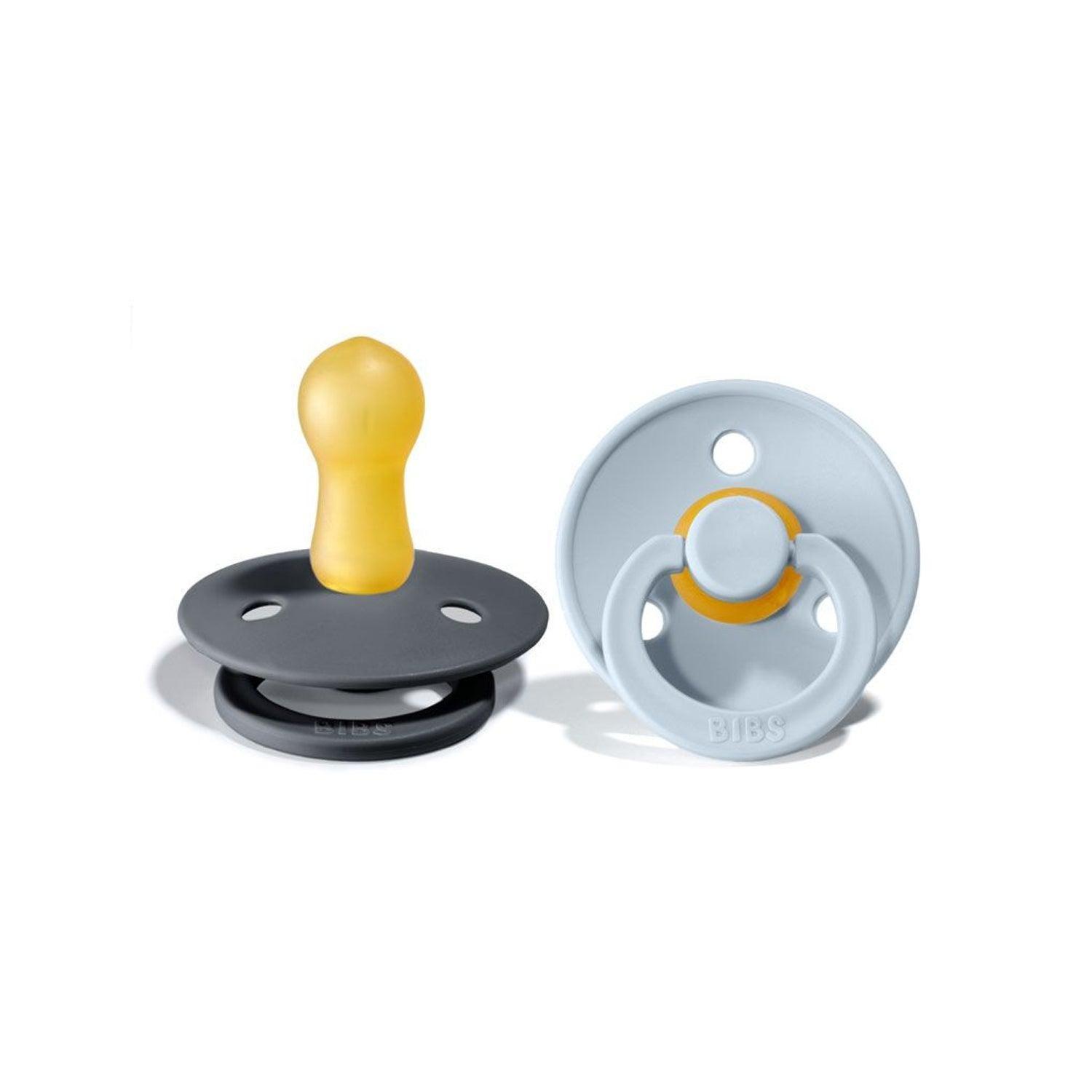 Chupete Bibs Colour Redondo X2 | Talla 2 (6-18 meses) Iron & Baby Blue-0