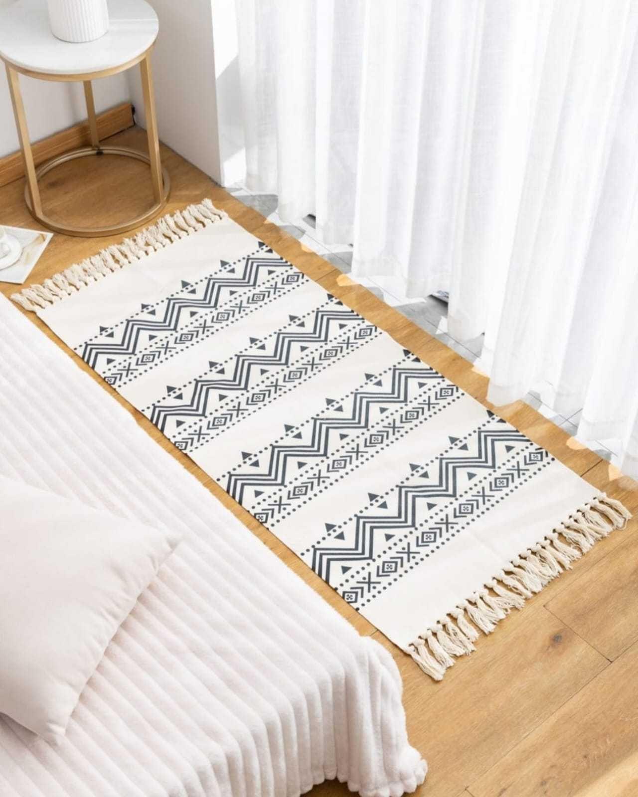 ALFOMBRA BOHO DECORATIVA 60CMX130CM AZUL MINI TRIANGULO AMT-002-2