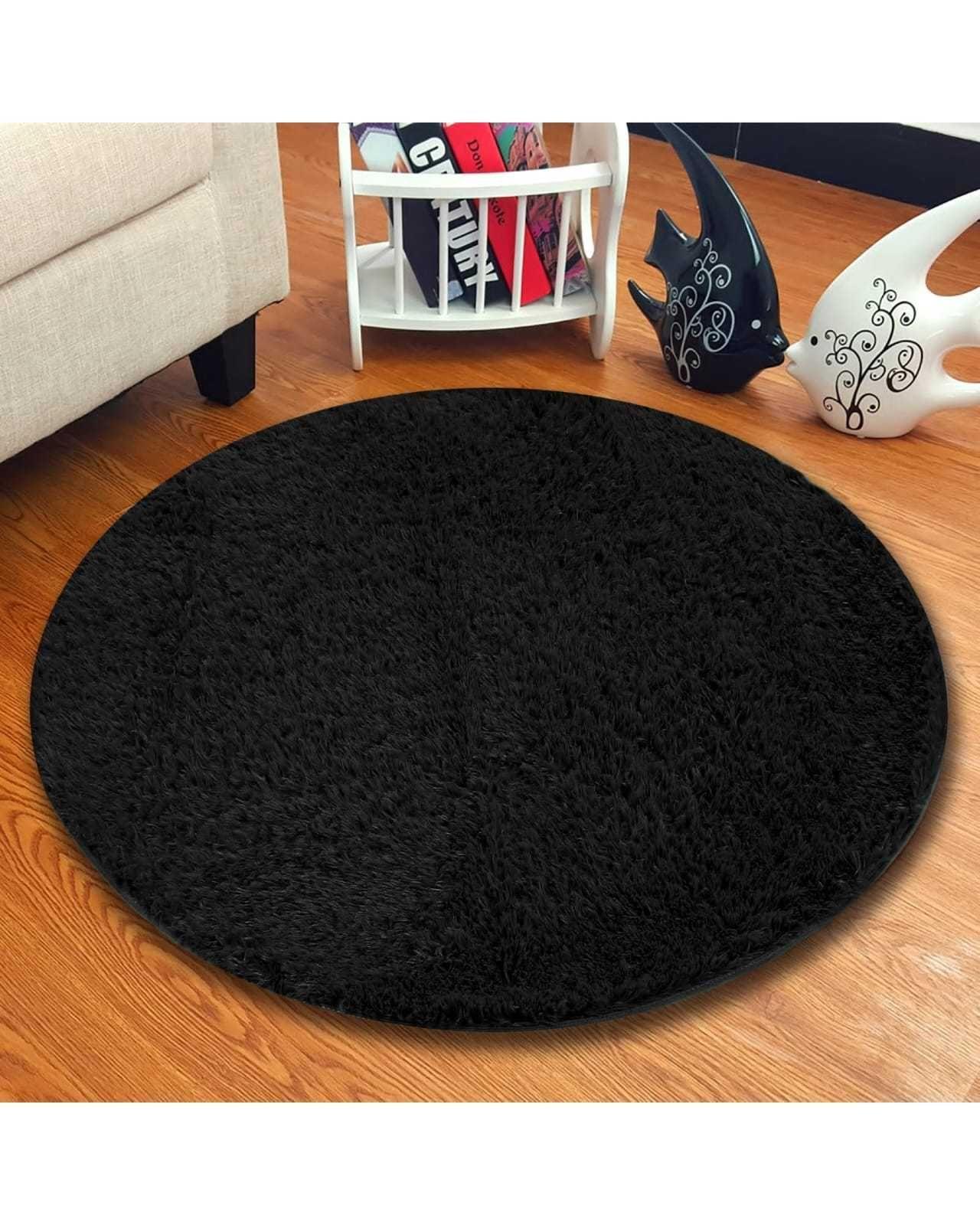 ALFOMBRA PELUDA TIPO SHAGGY 150CM DE DIAMETRO NEGRO-2