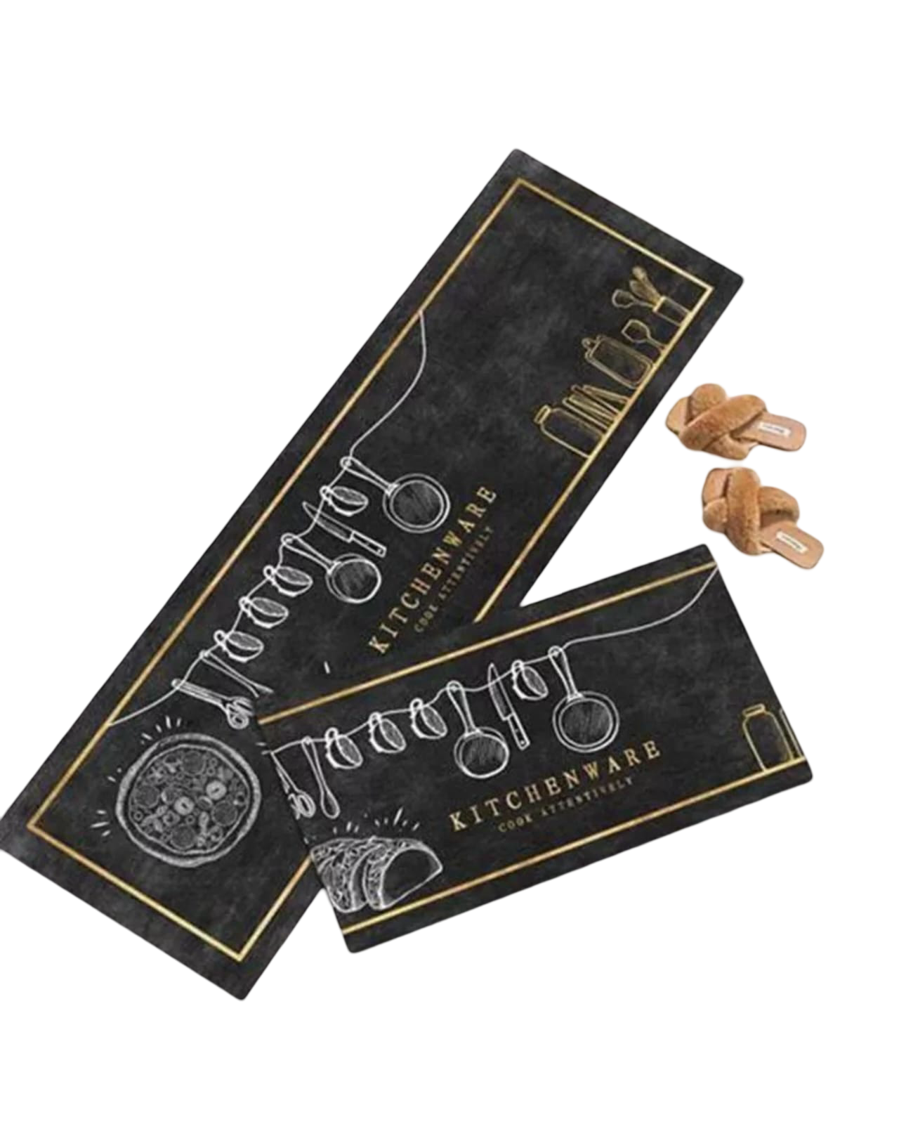 ALFOMBRA PARA COCINA SET DE 2 PEIZAS KITCHENWARE NEGRO DORADO KND-046-0