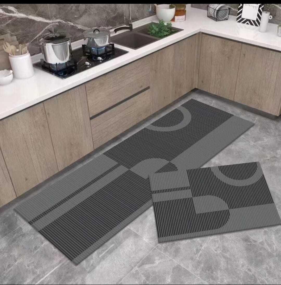 ALFOMBRA PARA COCINA SET DE 2 PEIZAS GRIS CLARO DISEÑO GCD-042-1
