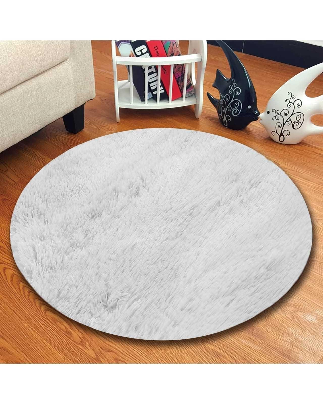 ALFOMBRA PELUDA TIPO SHAGGY 150CM DE DIAMETRO BLANCA-2