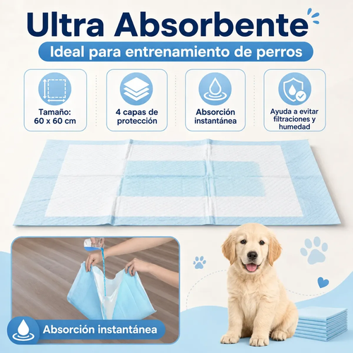Pack 40 Pañales Sabanillas Entrenamiento Mascotas Perros Gatos 60x60cm (Talla L) Absorbentes-2