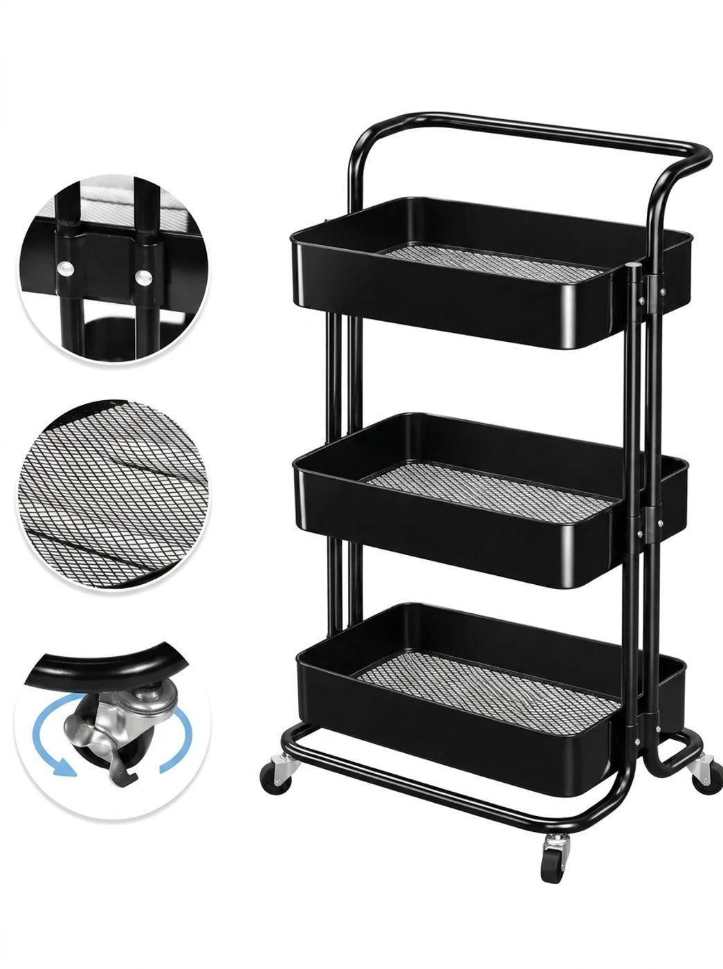 Carrito Organizador Metálico 3 Niveles Ruedas y Asa-1
