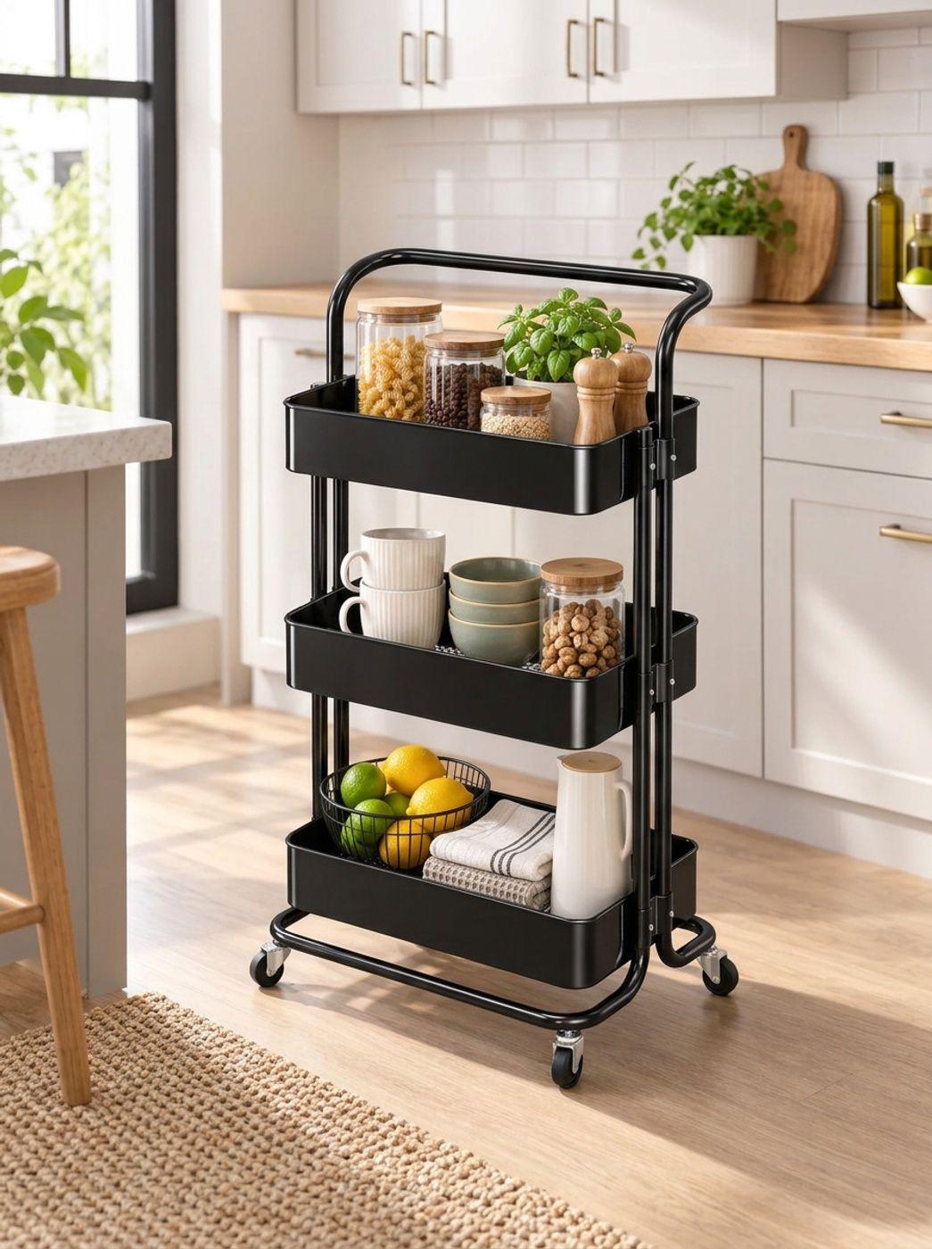 Carrito Organizador Metálico 3 Niveles Ruedas y Asa-2