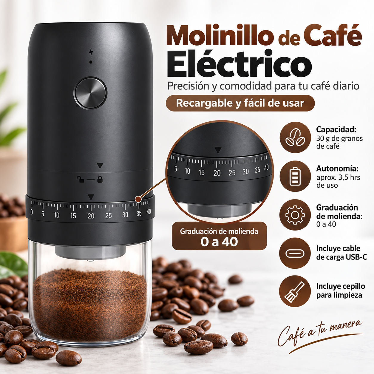 Molinillo de Café Recargable 40 Niveles Muelas Cerámicas-2