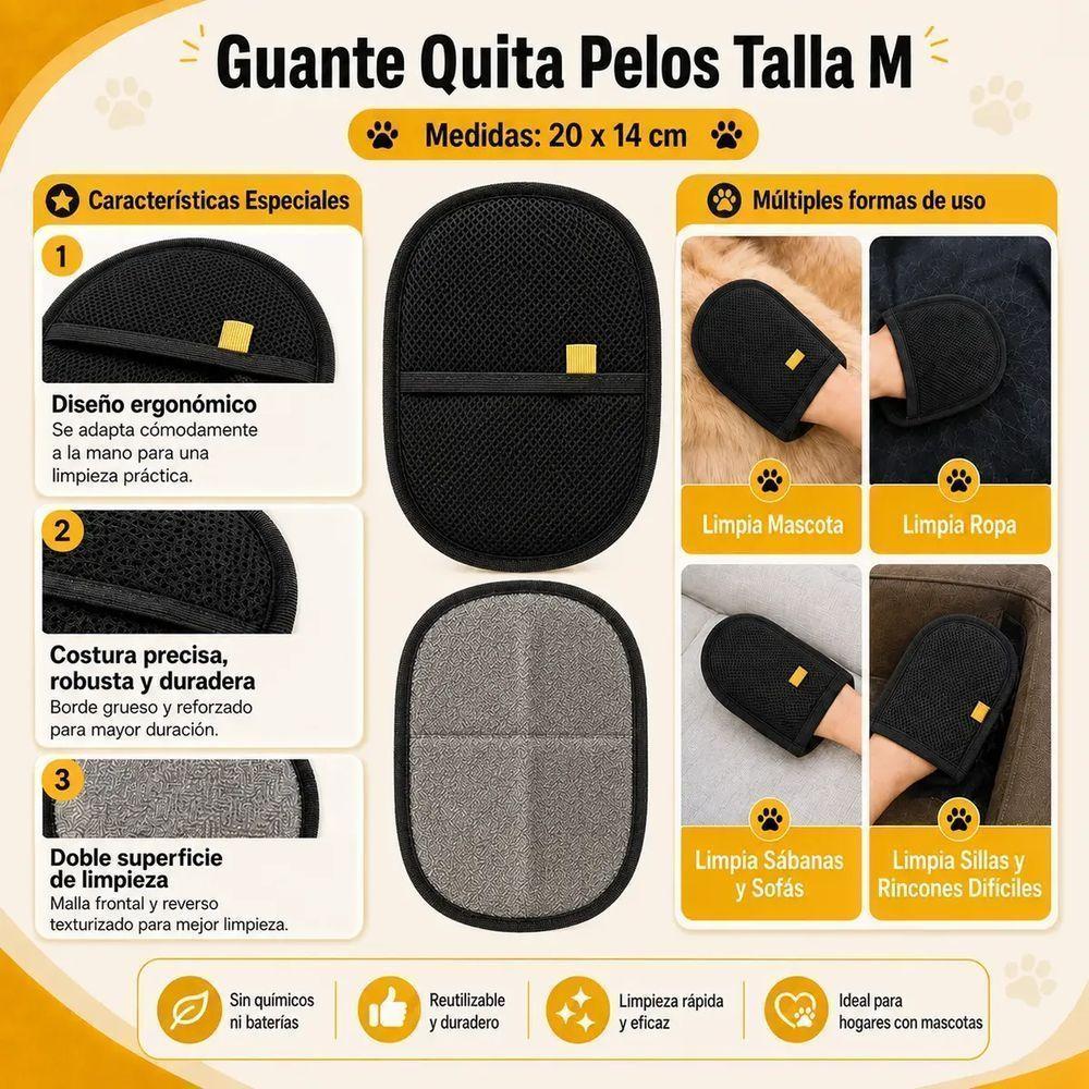 Pack 2 Guantes Quita Pelos para Perros y Gatos Talla M-3