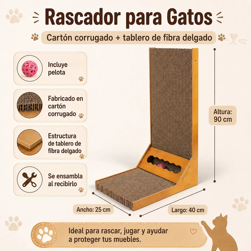 Rascador para Gatos en L 90cm con Juguete-2