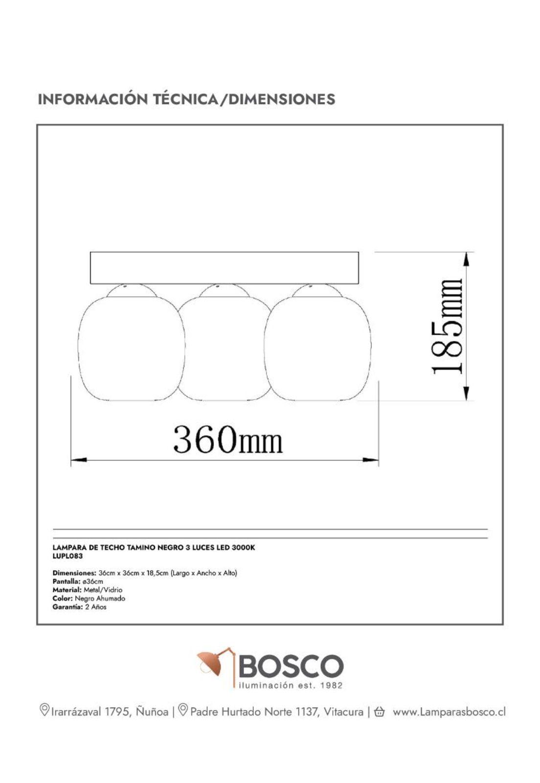 LAMPARA DE TECHO TAMINO NEGRO 3 LUCES LED 3000K-5