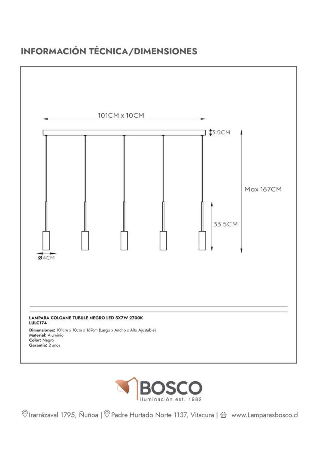 LAMPARA COLGANTE TUBULE NEGRO LED 5X7W 2700K-4