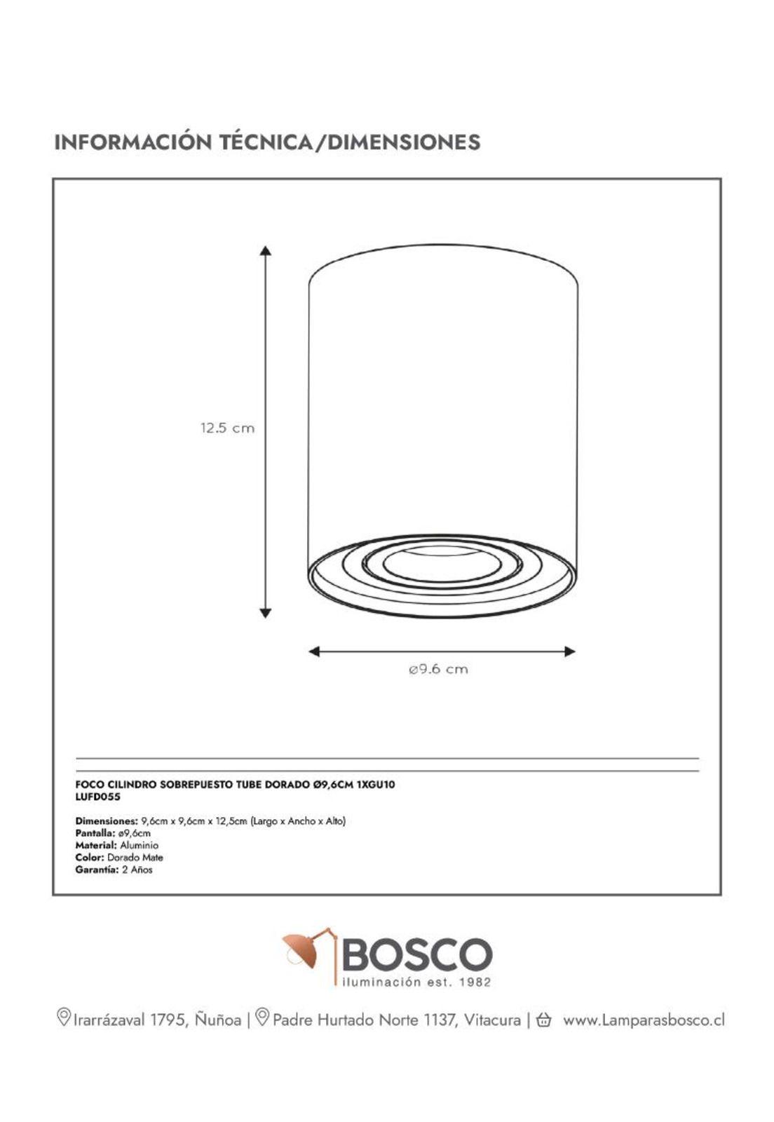 FOCO CILINDRO SOBREPUESTO TUBE DORADO Ø9,6cm 1XGU10-4