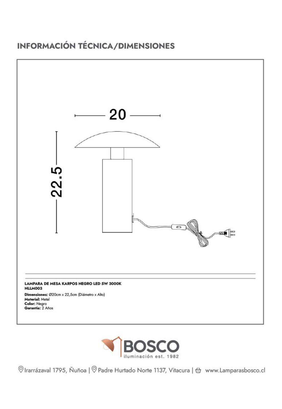 LAMPARA DE MESA KARPOS NEGRO LED 5W 3000K-5