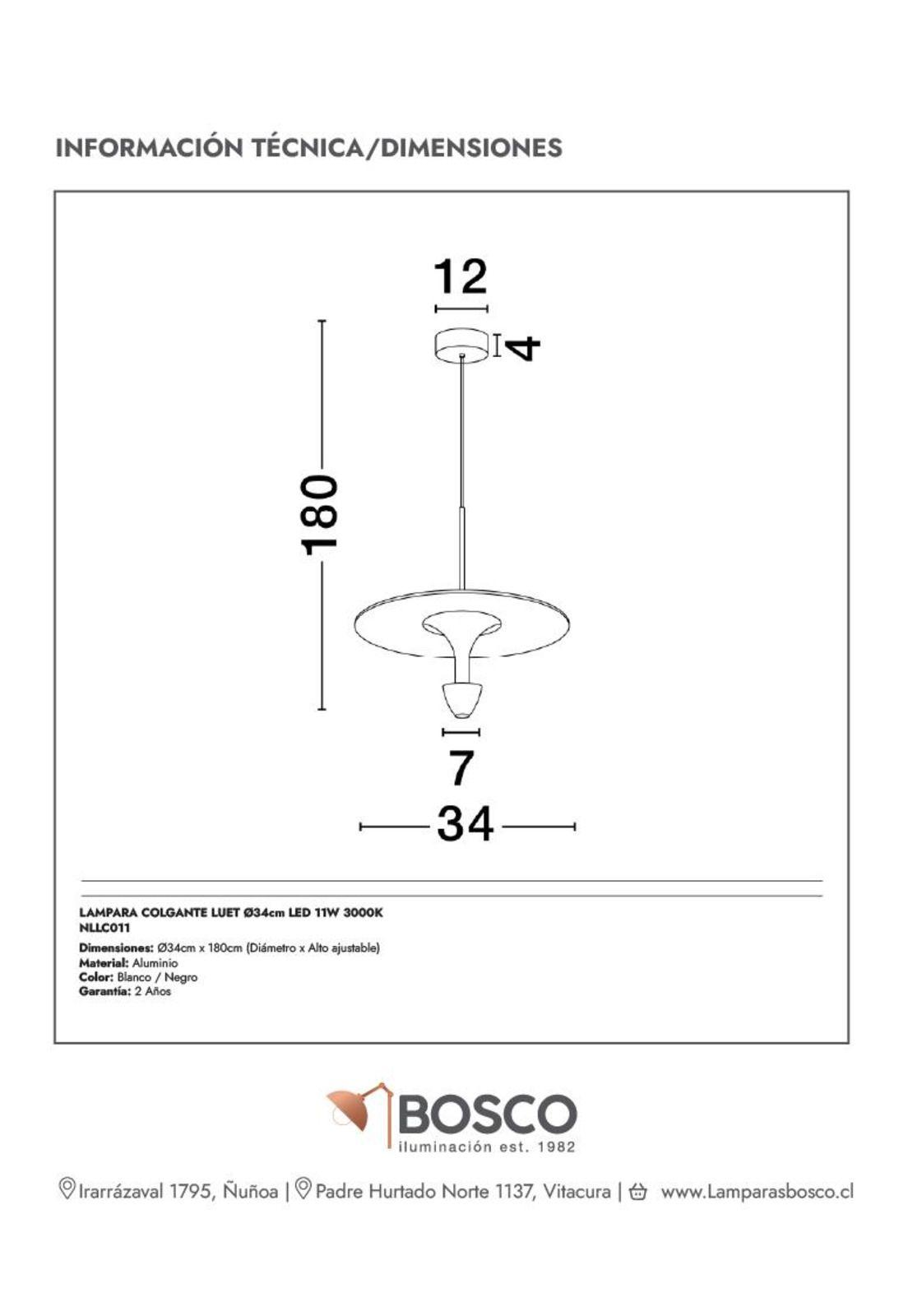 LAMPARA COLGANTE LUET Ø34cm LED 11W 3000K-3