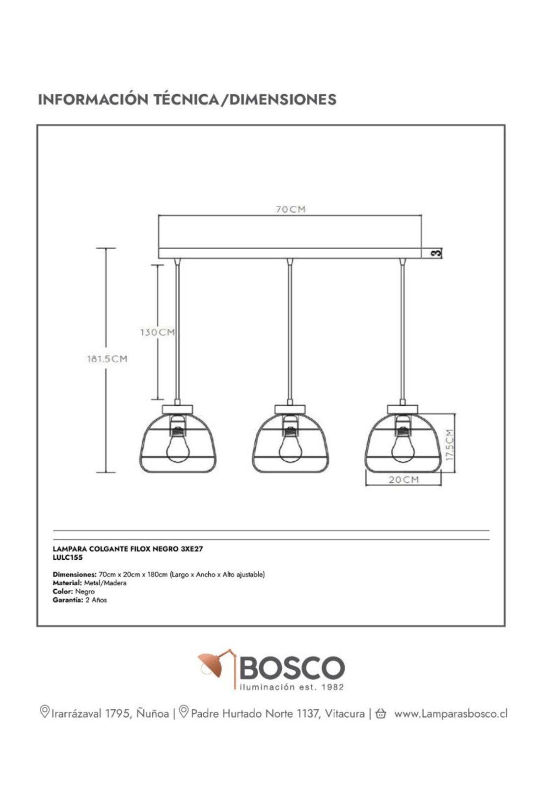 LAMPARA COLGANTE FILOX NEGRO 3XE27-6