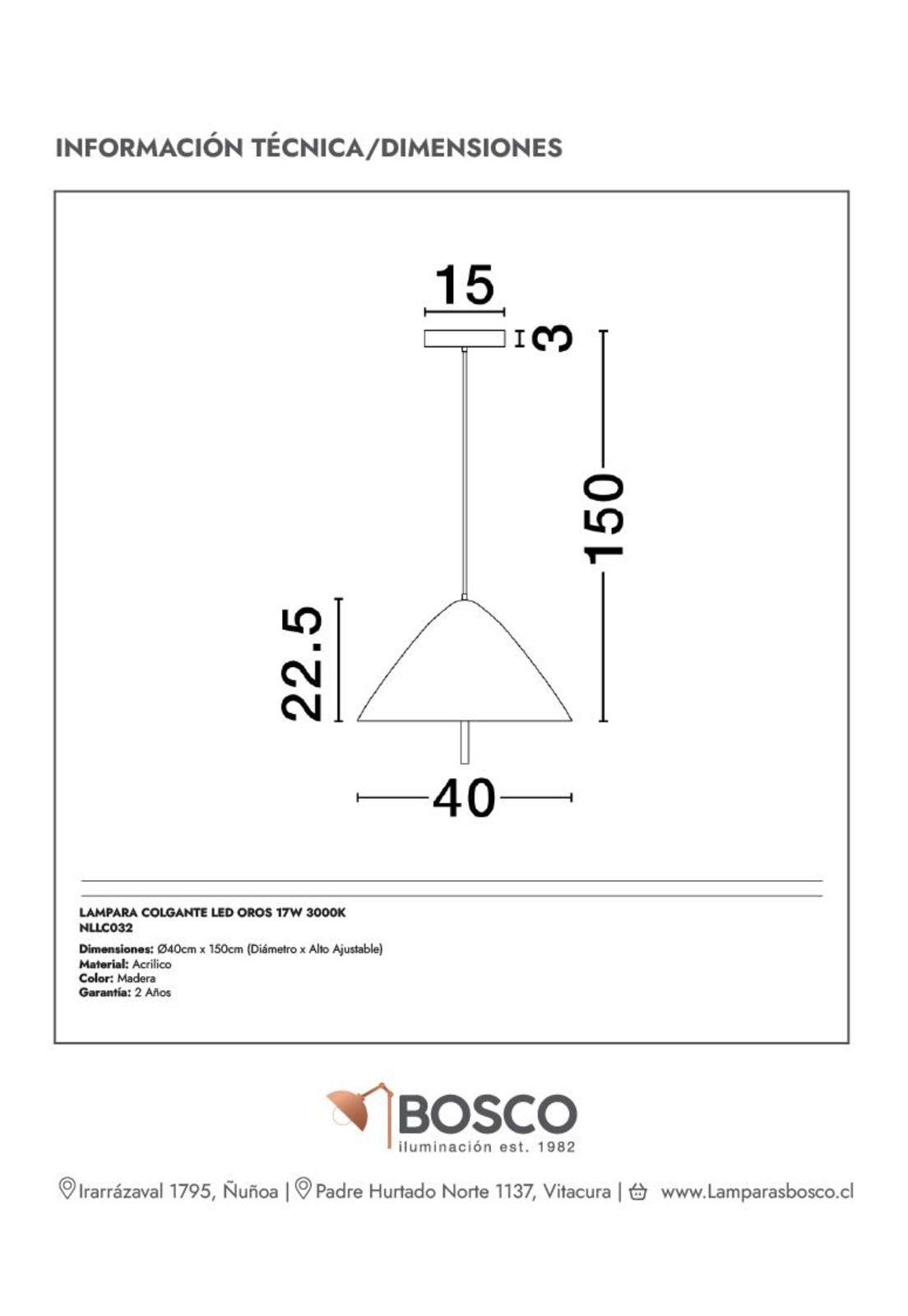 LAMPARA COLGANTE LED OROS 17W 3000K-4